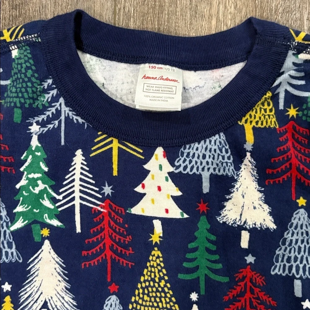 Hanna Andersson Size 12 Winter Christmas Trees Navy Long Sleeve Pajama Top Shirt
